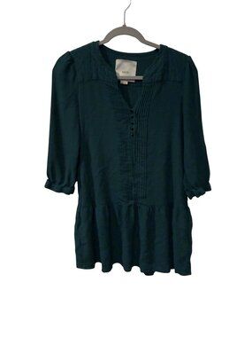 Maeve Green Pintuck Detail Tunic Dress With 3/4 Sleeves Size S